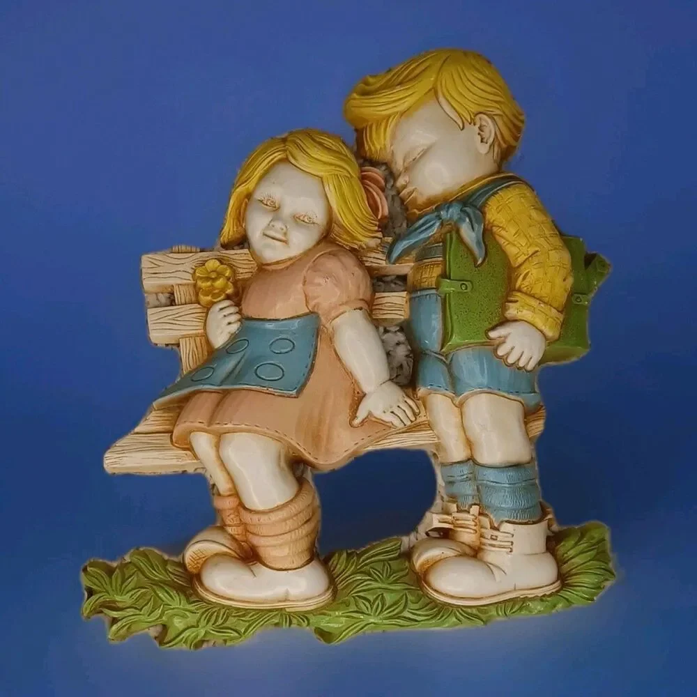 1977 HOMCO Plaques Girl & Boy Bench Wall Art Baby Nursery Decor Love Cute